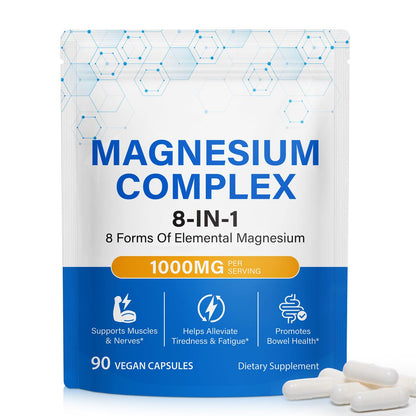 8-in-1 Magnesium Complex Supplement 90 Count, Magnesium Complex Capsules with Magnesium Glycinate, Citrate, Malate, Taurate, Easy Absorption for Sleep, Muscle Relaxation, Nerve & Heart Health, Energy - Maple Wellness Supplements