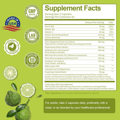 Citrus Bergamot Supplement for High Cholesterol - Italian Citrus Bergamot & Plant Sterols Stanols Natural Way to Balance Cholesterol Level,