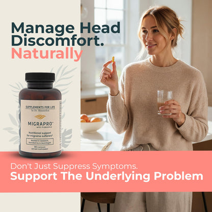 Dr. Munnerlyn MigraPro with Probiotics, Brain and Gut Health Support Supplement with Magnesium, Riboflavin, CoQ10, Ginger Root, Asian Ginseng, Vitamin C, Feverfew & Turmeric, Gluten Free, 90 Capsules Dr. MunnerlynBuy Supplements Australia
