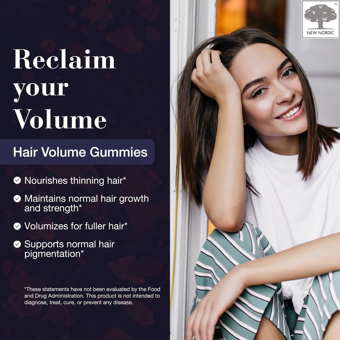 NEW NORDIC Hair Volume Gummies, 2500 mcg Biotin, Daily Hair Vitamins Supplement to Support Hair Skin & Nails, Vegan, 60 Count (Pack of 3) NEW NORDICBuy Supplements Australia