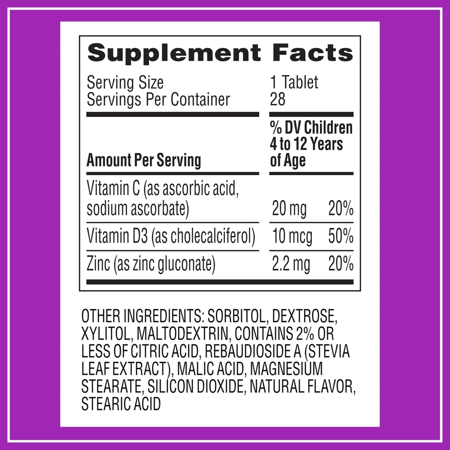 Zarbee's Kids Immune Support, Vitamin C, D & Zinc Daily Immunity Vitamins for Children 4+ Years, Natural Tropical Fruit Flavor, 28 Chewable Tablets Zarbee's