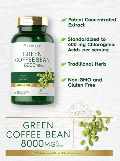 Carlyle Green Coffee Bean Extract | 8000 mg | 300 Capsules | Non-GMO and Gluten Free CarlyleBuy Supplements Australia