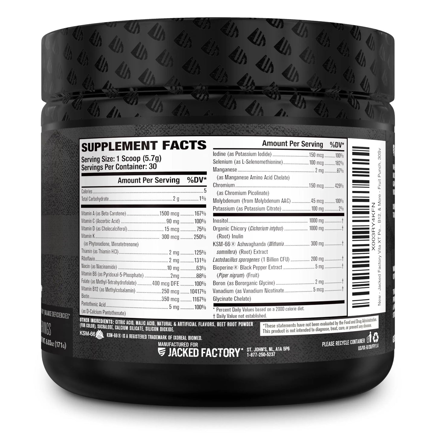 Jacked Factory Vita XT Performance Vitamin Powder - Daily Multivitamin Powder for Men with KSM-66 Ashwagandha, Prebiotic Fiber Jacked Factory