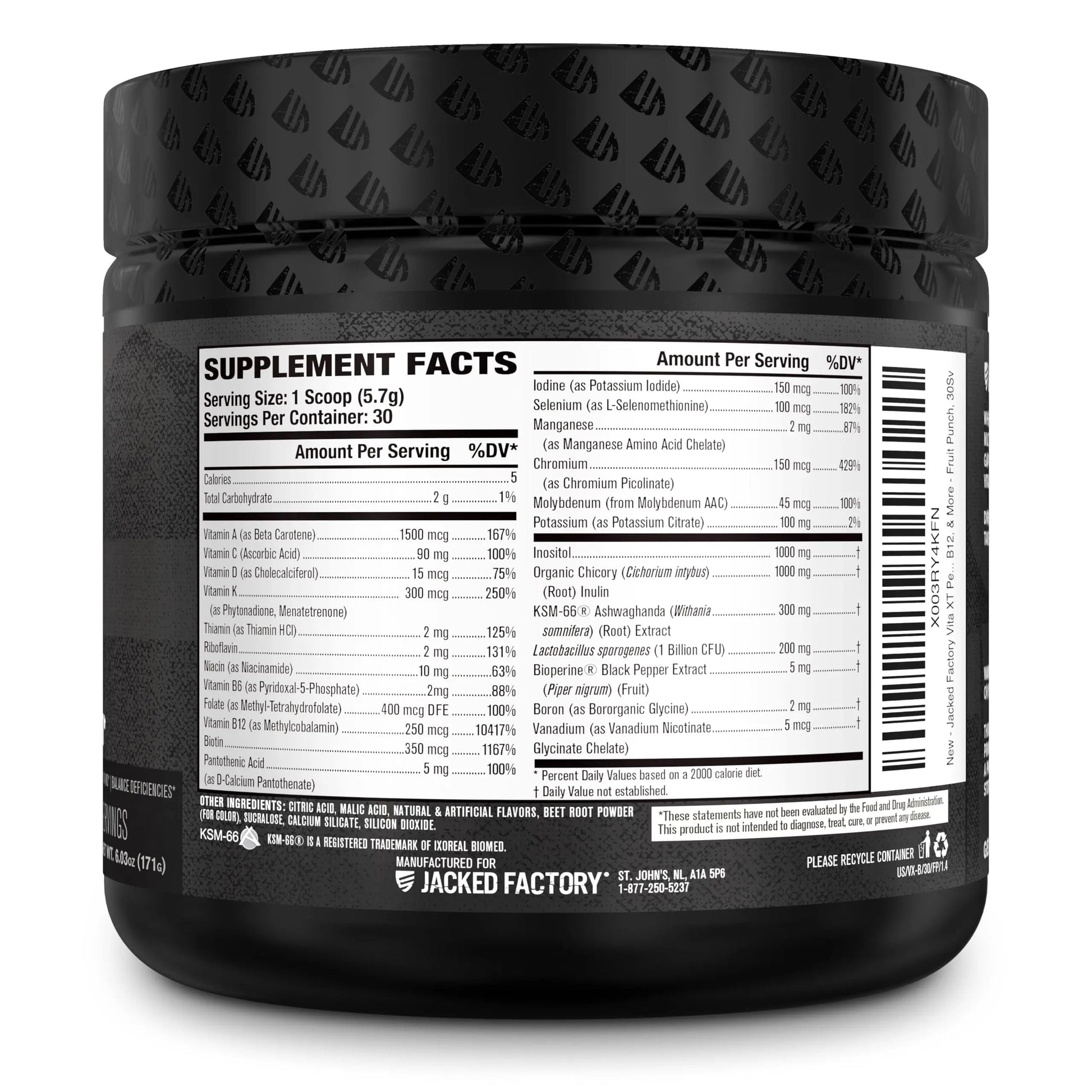 Jacked Factory Vita XT Performance Vitamin Powder - Daily Multivitamin Powder for Men with KSM-66 Ashwagandha, Prebiotic Fiber Jacked Factory
