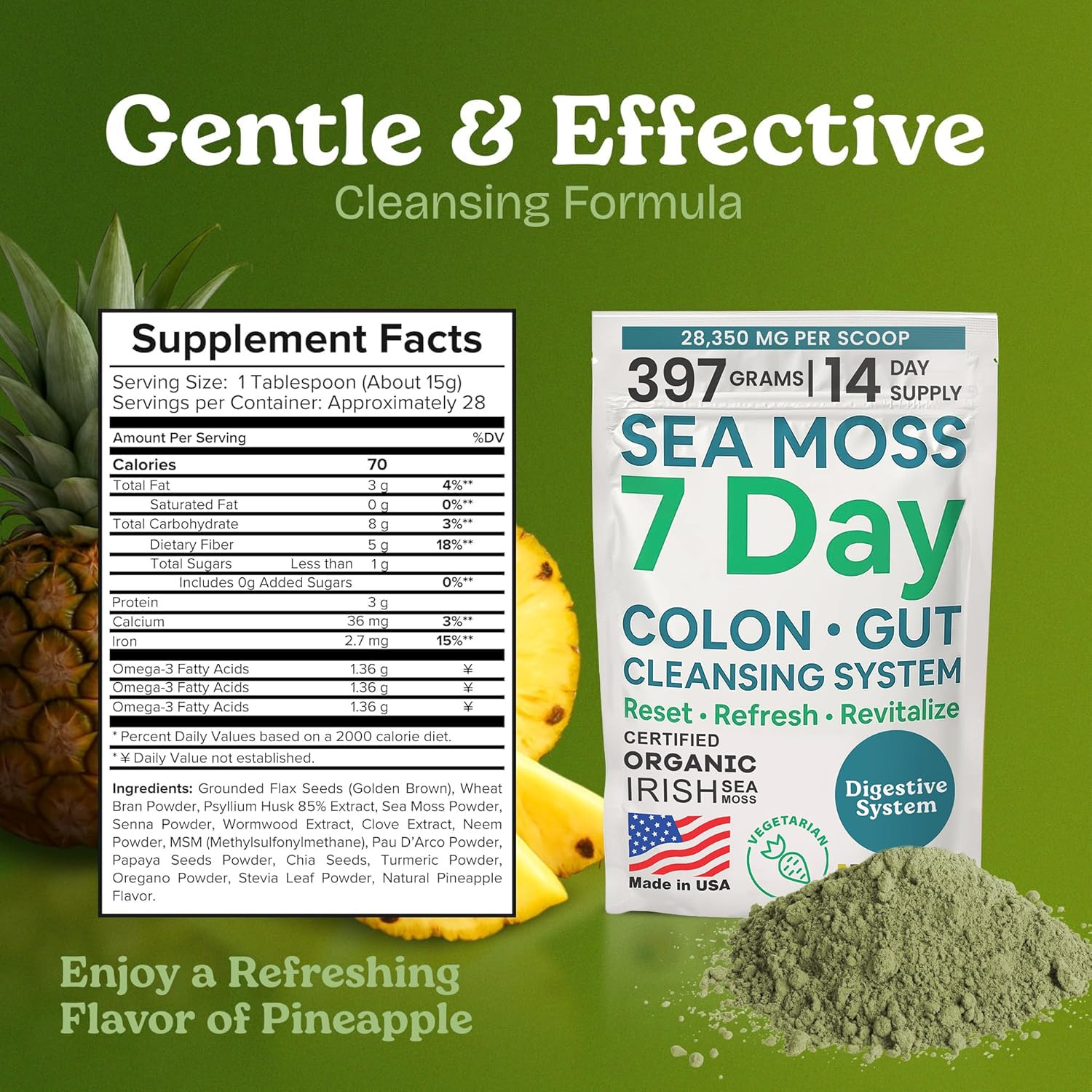 Atlantic Naturals Sea Moss 7-Colon Cleanse Powder | Formulated with Psyllium Husk, Fiber, & Senna Powder | Supports Immune & Gut Health for Women & Men, Pineapple Flavor Drink Mix, 14 oz Atlantic NaturalsBuy Supplements Australia