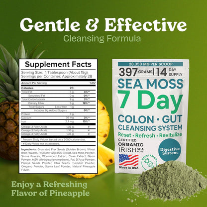 Atlantic Naturals Sea Moss 7-Colon Cleanse Powder | Formulated with Psyllium Husk, Fiber, & Senna Powder | Supports Immune & Gut Health for Women & Men, Pineapple Flavor Drink Mix, 14 oz Atlantic NaturalsBuy Supplements Australia