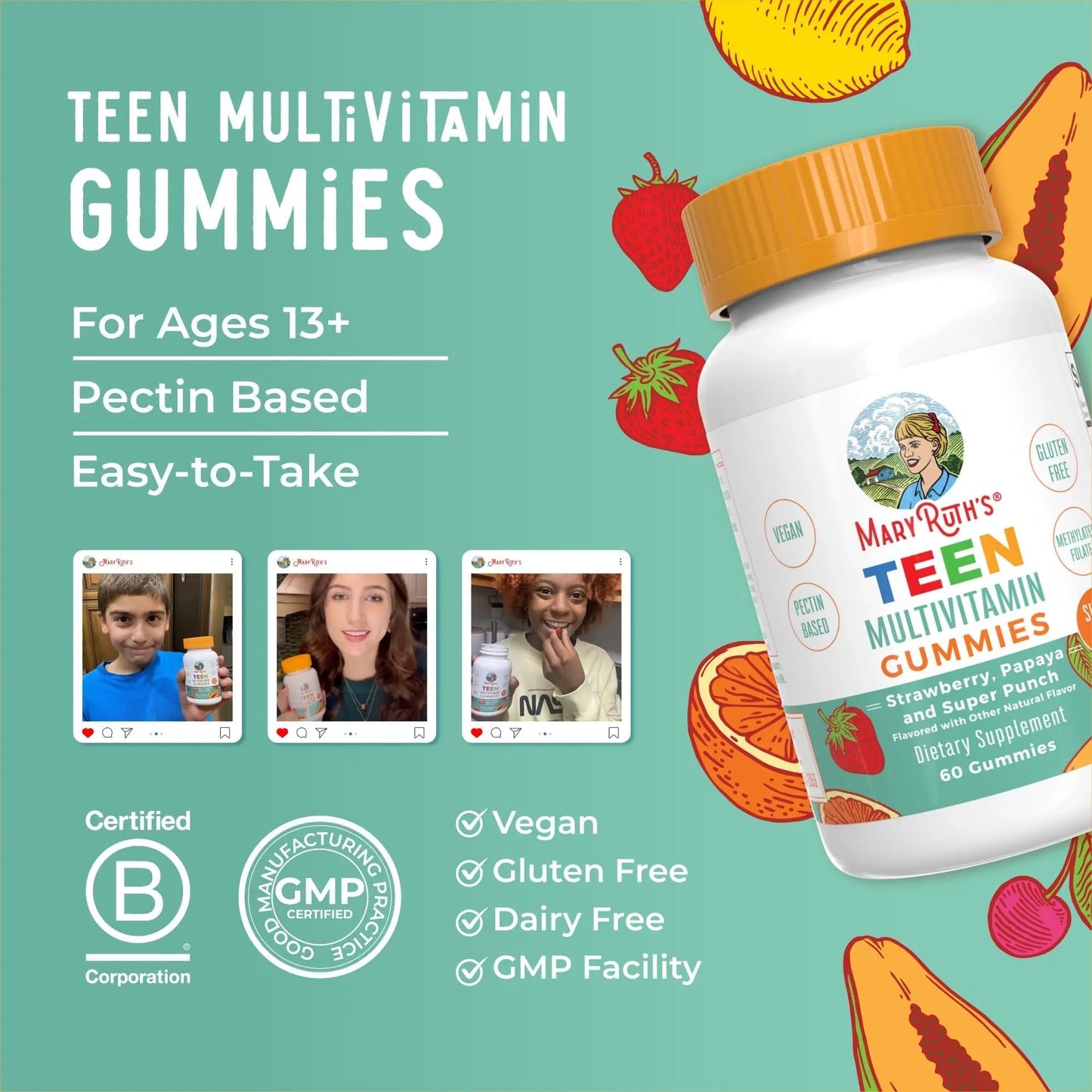 MaryRuth Organics Multivitamin for Teens | Teen Multivitamin Multimineral Gummies with Vitamin B, C, D and E, Biotin, Zinc MaryRuth OrganicsBuy Supplements Australia