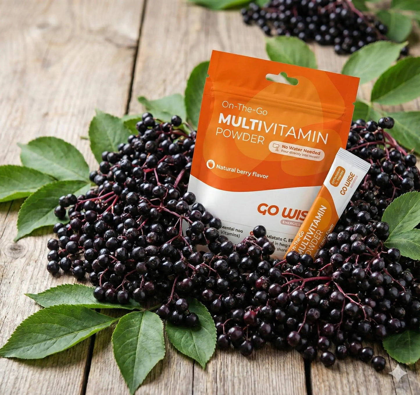 Go Wise On The Go Multivitamin Powder, 14 Vegan Daily Vitamin Packets for Men & Women, Natural Berry Flavor Go Wise