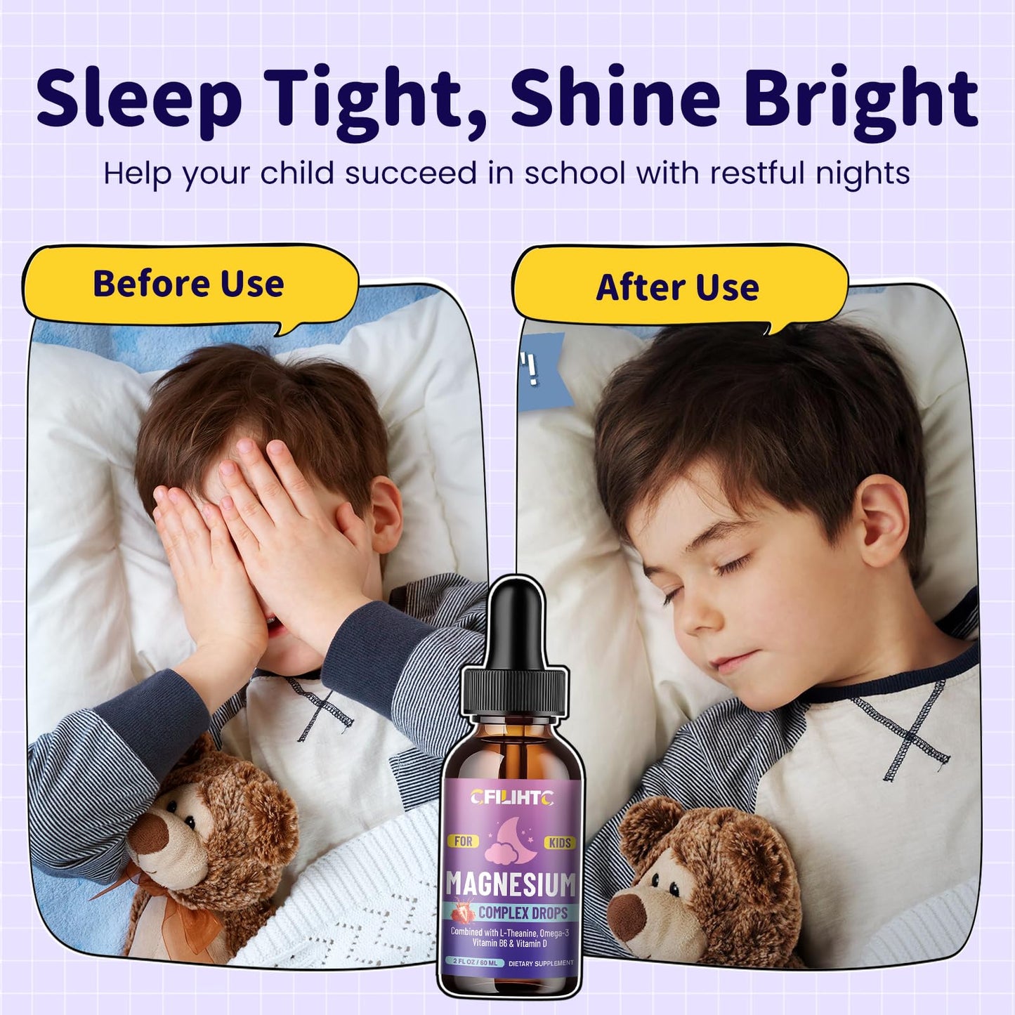 Kids Magnesium Liquid Drops-Magnesium Glycinate Liquid for Kids Supplement-w/L-theanine, Omega-3, Vitamin B6, D3 - for Sleep, Relaxation, Brain, Bones - 4 Fl Oz Children's Calm CFILIHTCBuy Supplements Australia