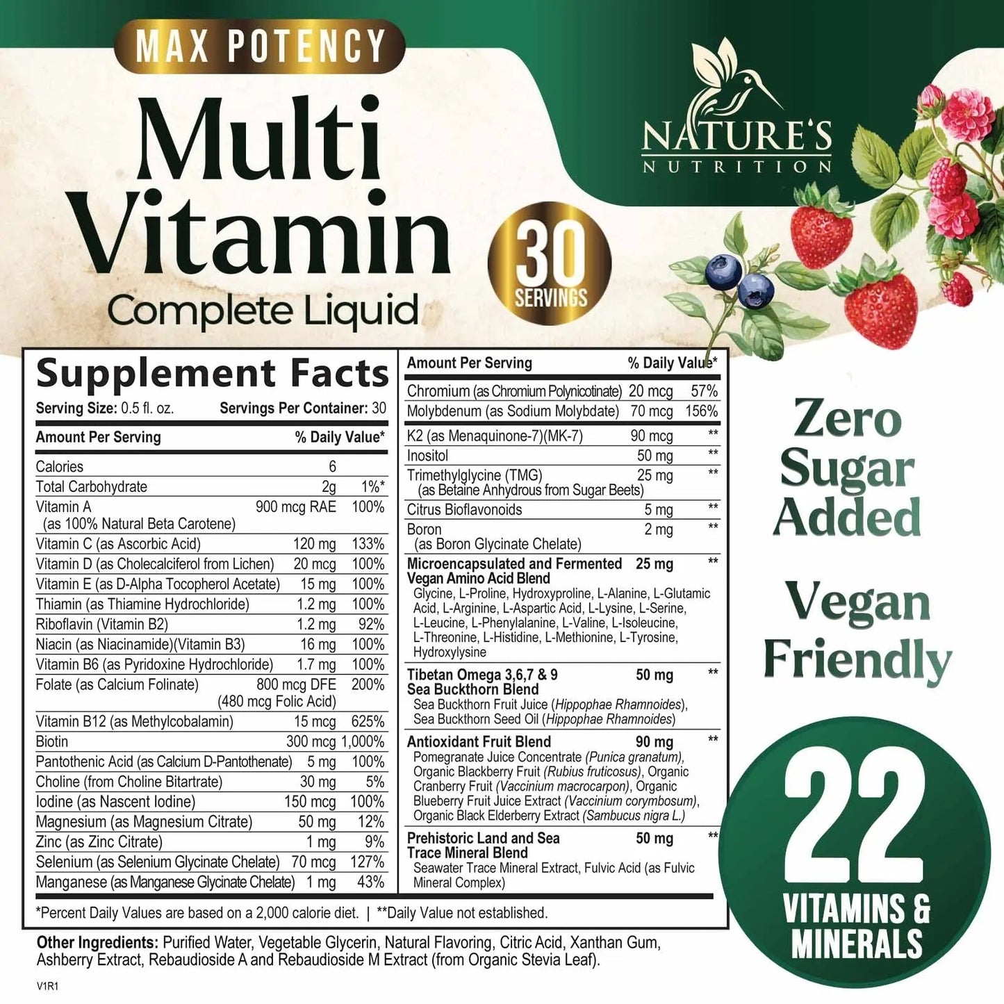 Liquid Multivitamin - Sugar Free Daily Multi Vitamin for Women, Men & Kids, Vitamins A, C, D, B-12, Biotin & Zinc - Supports Faster Hair Growth Nature's Nutrition