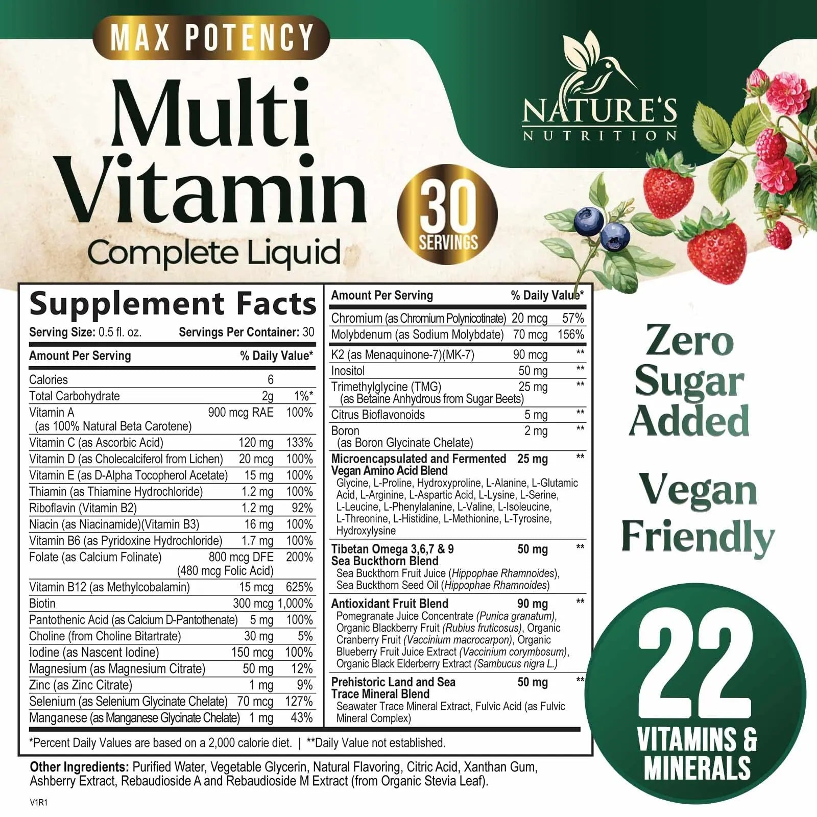 Liquid Multivitamin - Sugar Free Daily Multi Vitamin for Women, Men & Kids, Vitamins A, C, D, B-12, Biotin & Zinc - Supports Faster Hair Growth Nature's Nutrition