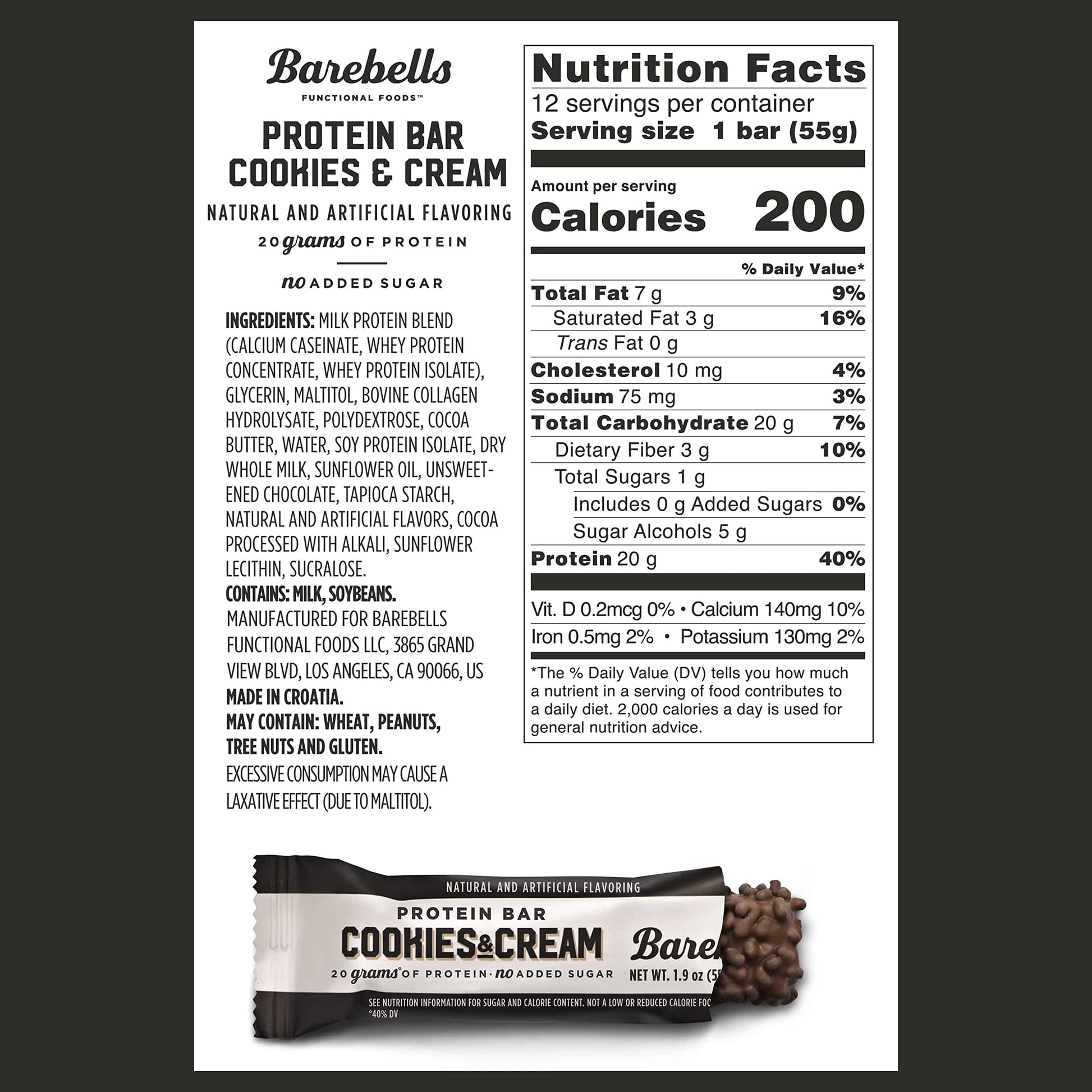 Barebells Protein Bars Cookies & Cream - 12 Count, 1.9oz Bars - Protein Snacks with 20g BAREBELLSBuy Supplements Australia