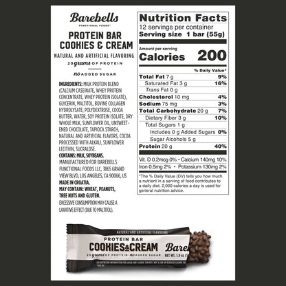 Barebells Protein Bars Cookies & Cream - 12 Count, 1.9oz Bars - Protein Snacks with 20g BAREBELLSBuy Supplements Australia