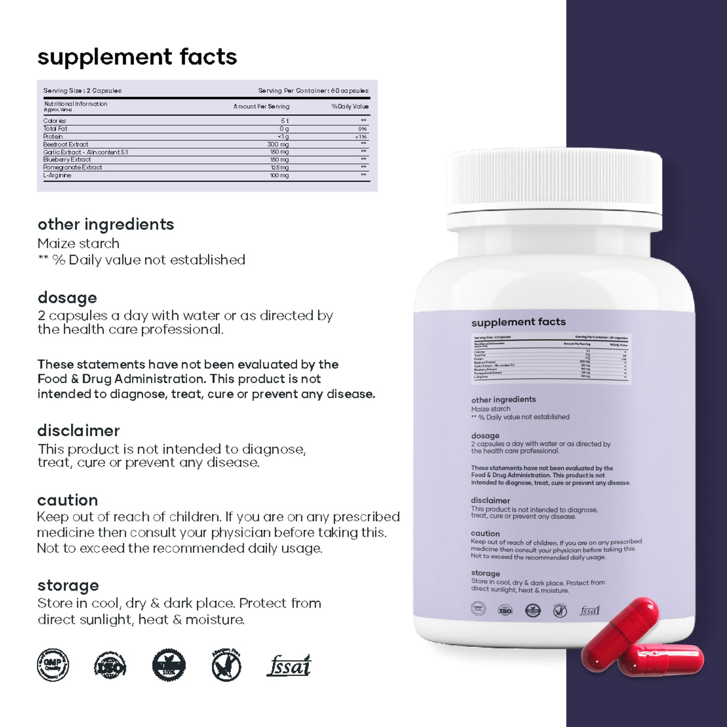 MarsbyGHC Natural Beetroot Capsules | with Garlic, Blueberry, Pomegranate & L-Arginine | Plant-Based Supplement | Pack of 1 mars by GHCBuy Supplements Australia