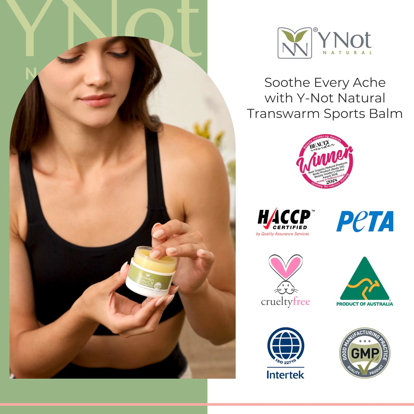 Y Not Natural Transwarm Sports Balm with Pure Emu Oil, Vitamins A, D, E, F & K2, Omega 3 6 9, & Tea Tree Oil Essential Oils - 50g Rub for Joint, Back, Muscle Stiffness & Soothing Itch Relief Y Not NaturalBuy Supplements Australia