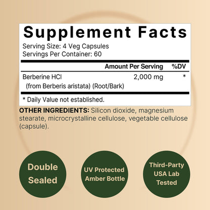 Berberine Supplement 500mg Per Capsule (2,000mg Per Serving) | 240 Veggie Capsules, 97% Pure Berberine HCL – Plant Based, Vegan, Non-GMO NatureBellBuy Supplements Australia