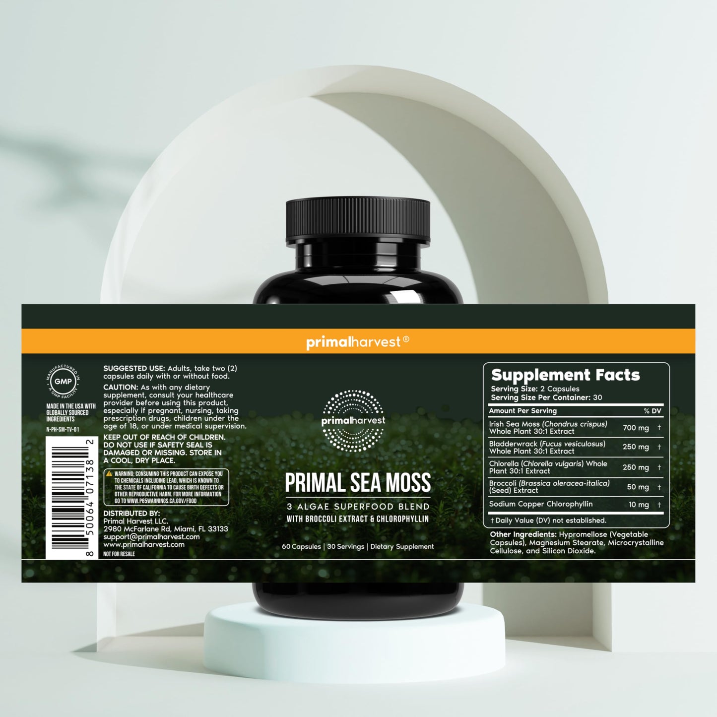 Primal Harvest Sea Moss Capsules with Bladderwack and Irish Sea Moss, Chlorella, Broccoli Seed Extract Plant-Based Supplements for Adults Primal HarvestBuy Supplements Australia