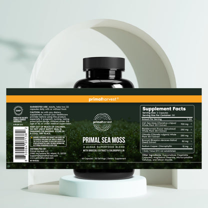 Primal Harvest Sea Moss Capsules with Bladderwack and Irish Sea Moss, Chlorella, Broccoli Seed Extract Plant-Based Supplements for Adults Primal HarvestBuy Supplements Australia