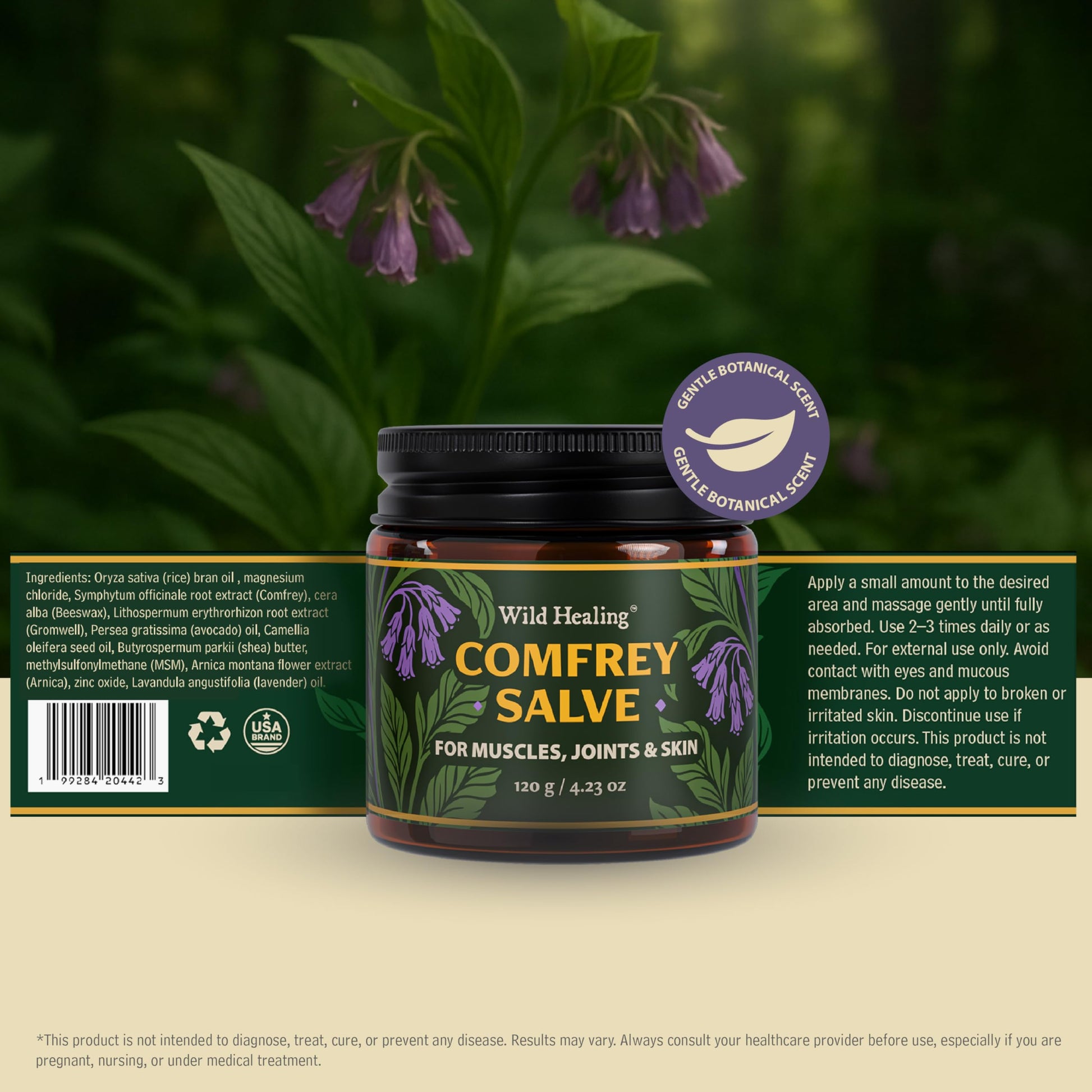Wild Healing Comfrey Salve – Concentrated Herbal Balm with Arnica, Magnesium & MSM – Soothing Botanical Cream for Joints, Muscles & Dry Skin – 4.23 oz Wild HealingBuy Supplements Australia