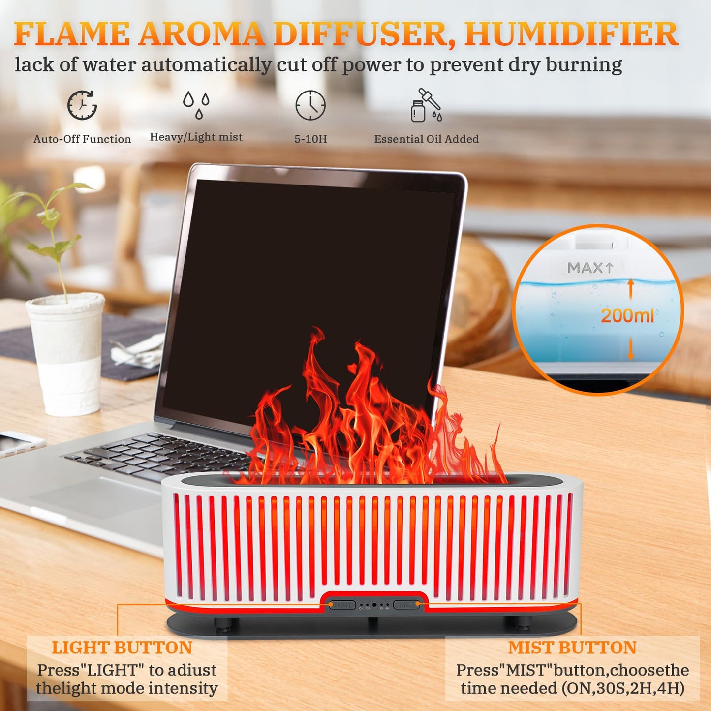 Comfynest Colorful Flame Air Aroma Diffuser Humidifier 7 Flame Colors,200ml Essential Oil ComfynestBuy Supplements Australia