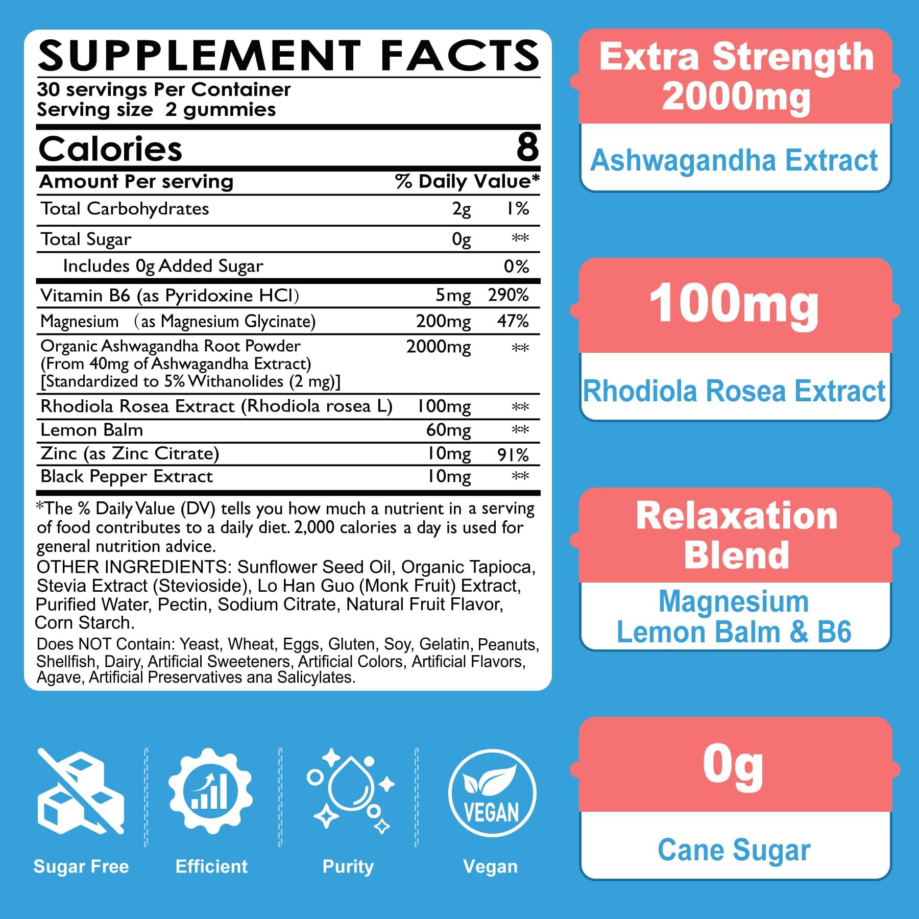 Ashwagandha Gummies, Magnesium Glycinate Gummies 2000mg for Adults, Vitamin B6, Zinc, Rhodiola Rosea, Lemon Balm, Relaxation Support, Natural Zzz, Brain, Muscle, Stamina, Energy, Sugar Free NEVISSBuy Supplements Australia