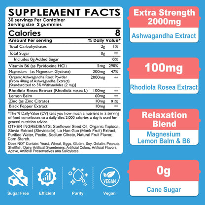 Ashwagandha Gummies, Magnesium Glycinate Gummies 2000mg for Adults, Vitamin B6, Zinc, Rhodiola Rosea, Lemon Balm, Relaxation Support, Natural Zzz, Brain, Muscle, Stamina, Energy, Sugar Free NEVISSBuy Supplements Australia