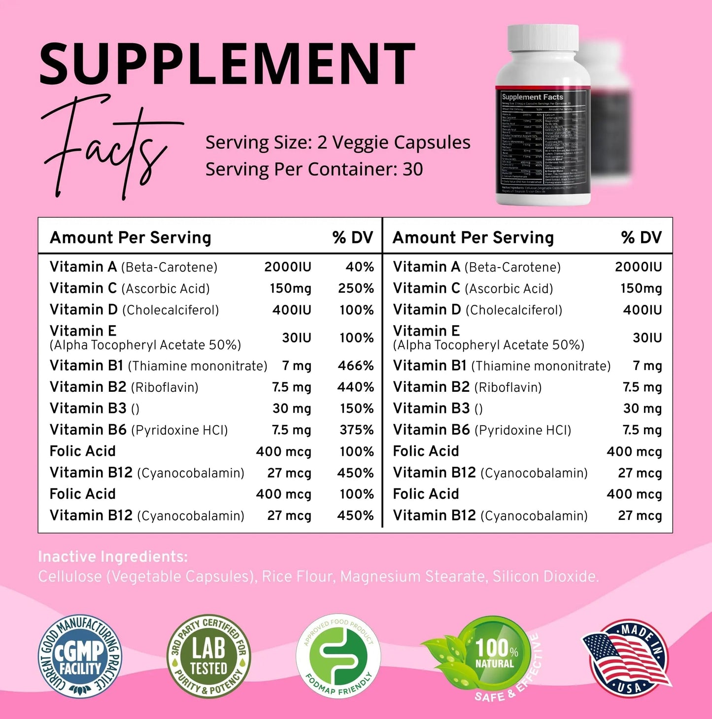 Stellar Labs Low FODMAP Vegan Women's Ultra Multi-Vitamin | Easy to Digest Daily Multivitamin Without Iron | Low Energy Supplement, Female Support | Stellar Labs
