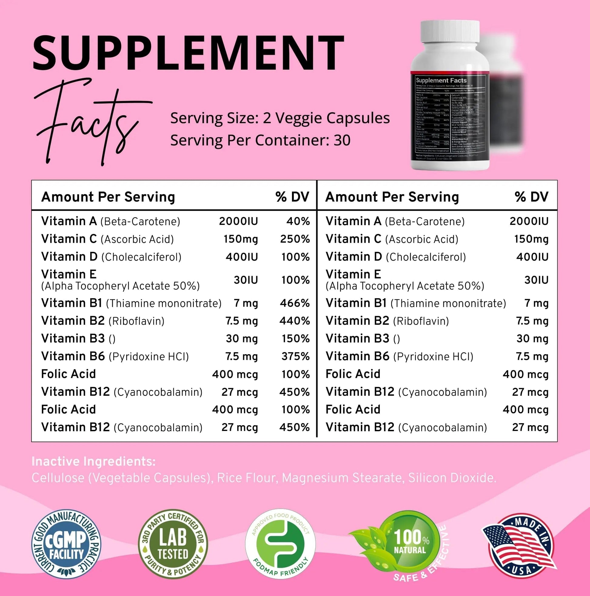 Stellar Labs Low FODMAP Vegan Women's Ultra Multi-Vitamin | Easy to Digest Daily Multivitamin Without Iron | Low Energy Supplement, Female Support | Stellar Labs