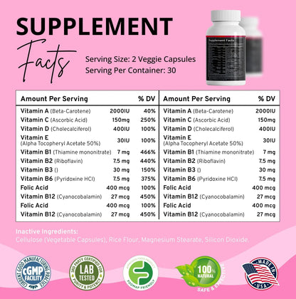 Stellar Labs Low FODMAP Vegan Women's Ultra Multi-Vitamin | Easy to Digest Daily Multivitamin Without Iron | Low Energy Supplement, Female Support | Stellar Labs