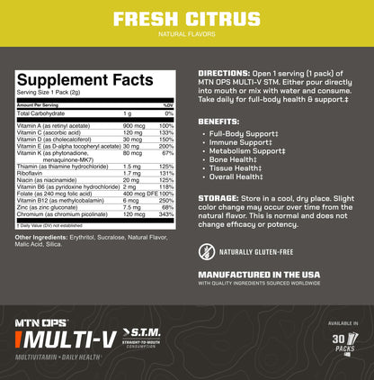 MTN OPS Multi‑V STM On‑the‑Go Daily Multivitamin for Men, Women & Kids – Straight‑to‑Mouth Vitamin C D3 B Zinc Packs – Gluten Free, Natural Flavors, 30 Servings MTN OPSBuy Supplements Australia