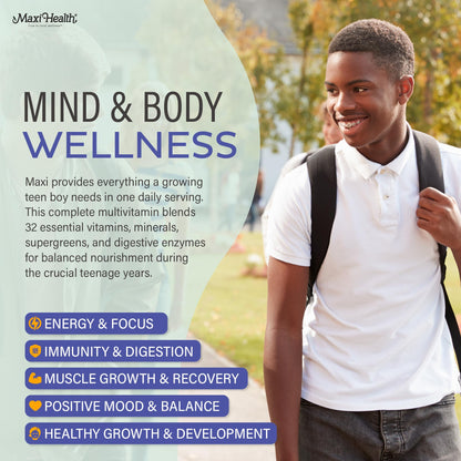 Teen Vitamins for Boys 12-17 - Teen Multivitamin Supreme with D3, Iron, Calcium, Biotin, Digestive Enzymes Maxi HealthBuy Supplements Australia