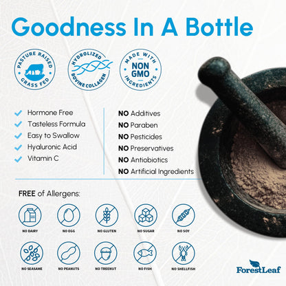 ForestLeaf Multi Collagen Pills with Hyaluronic Acid + Vitamin C | Hydrolyzed Collagen Supplements for Women or Men | Multi Collagen Capsules Peptides for Skin