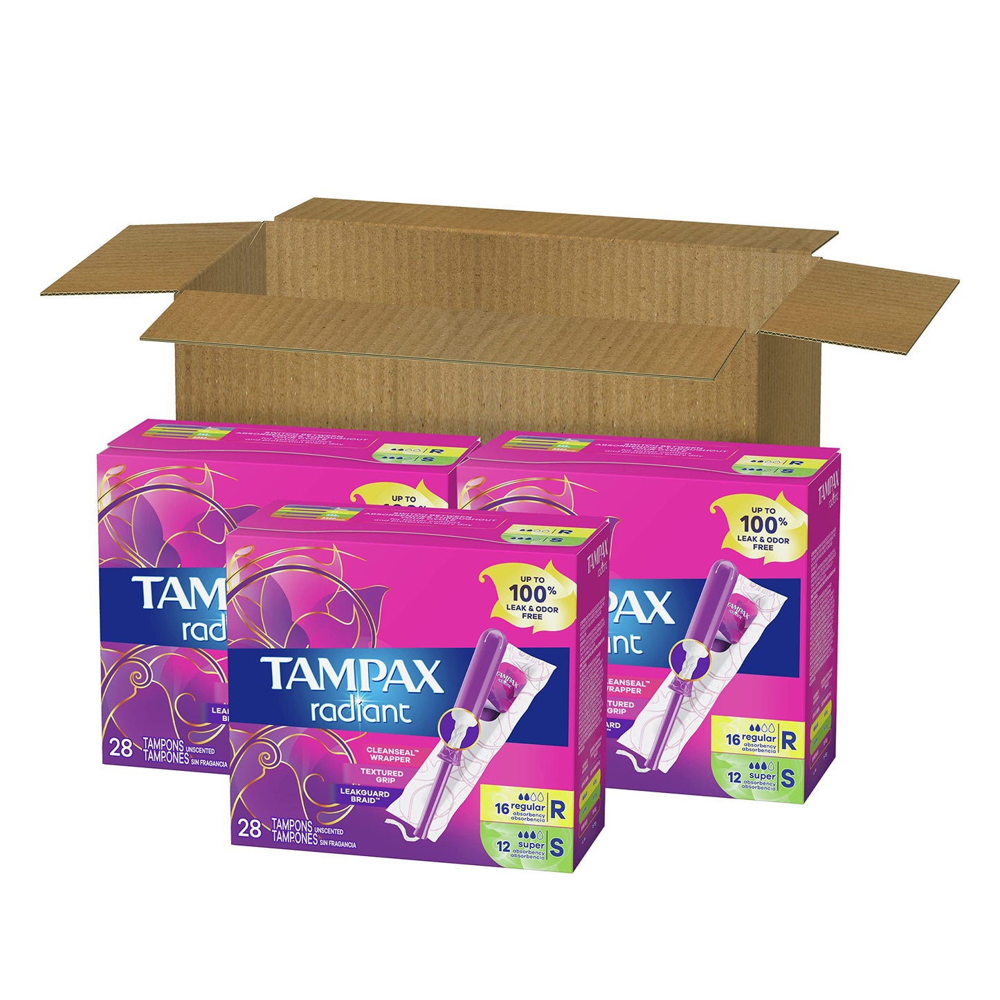 Tampax Radiant Tampons Multipack, Regular/Super Absorbency, with Leakguard Braid, Unscented, 84 Count TampaxBuy Supplements Australia