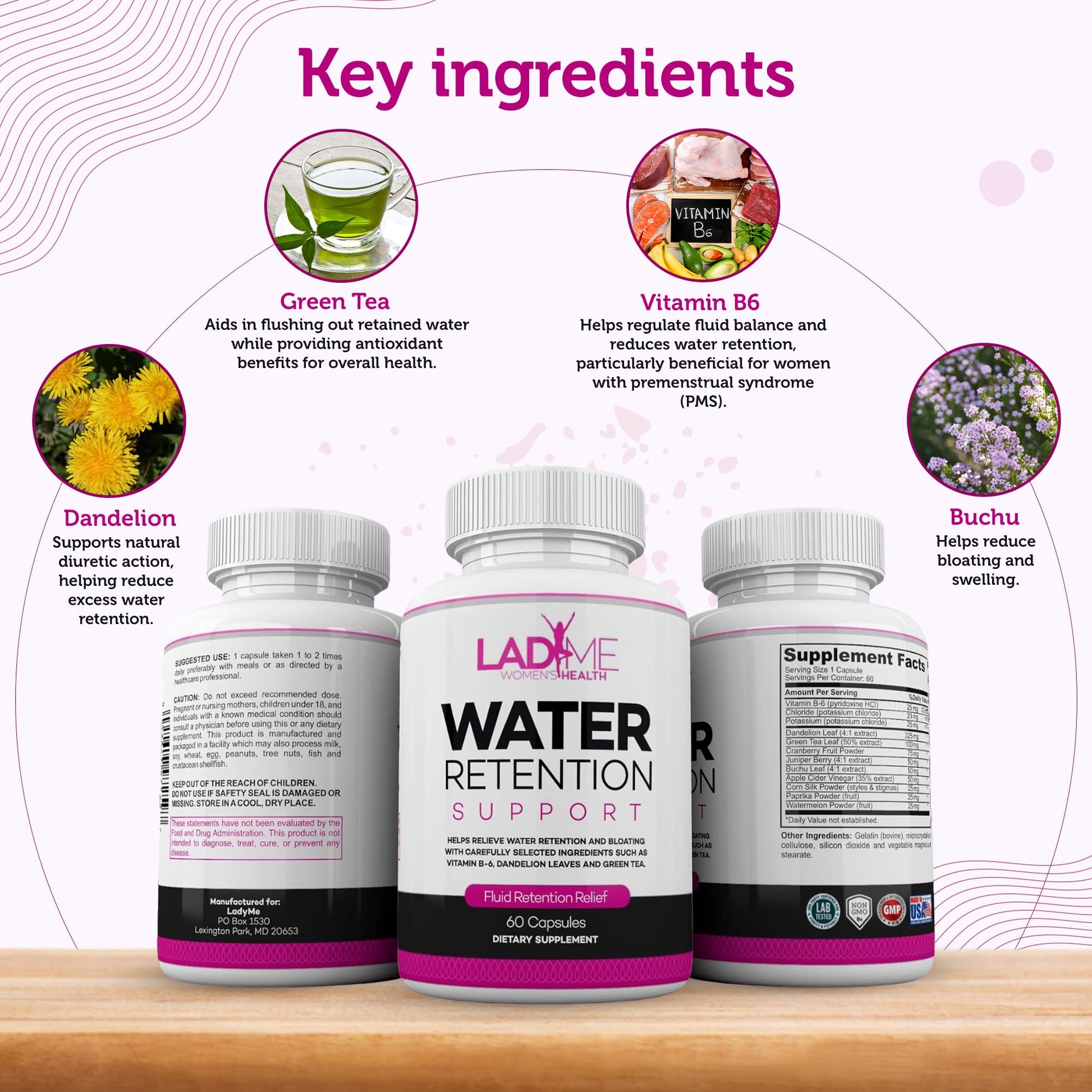 Water Retention Pills for Women Bloating Relief with Vitamin B6, Dandelion & Green Tea Natural LADYME WOMEN'S HEALTHBuy Supplements Australia