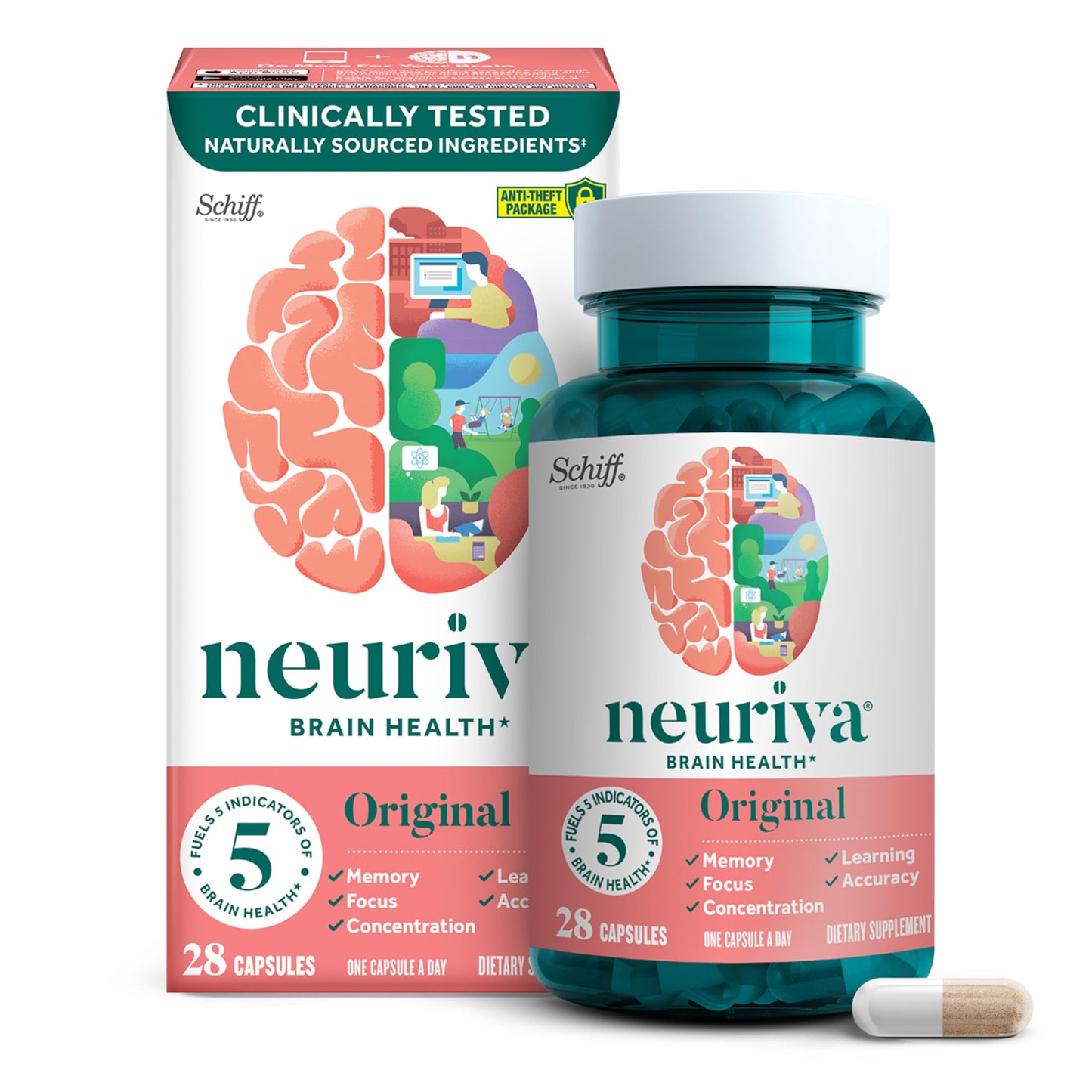 NEURIVA Original Decaffeinated Clinically Tested Nootropic Brain Supplement for Memory, Focus & Concentration, NeuroFactor & Phosphatidylserine, 28ct Capsules NEURIVABuy Supplements Australia
