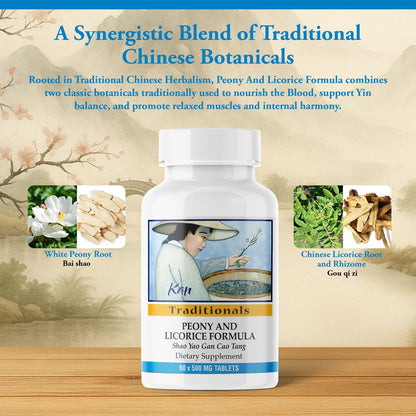 Kan Herbs Company Peony & Licorice Formula Tablets – Traditional Chinese Herbal Blend with White Peony Root & Chinese Licorice to Support Liver Balance, Muscle Comfort & Digestive Harmony, 60 Tablets Kan HerbBuy Supplements Australia