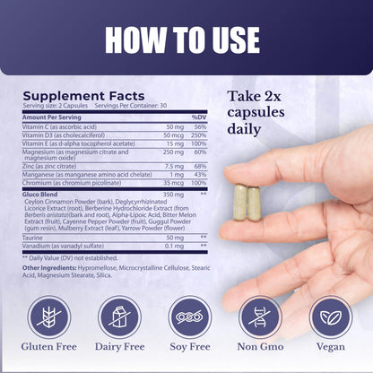NATION HEALTH MD Gluco24 Advanced Formula - Dietary Supplement with Ceylon Cinnamon Bark Extract, Berberine HCI, Magnesium & Zinc - 60 Capsules NATION HEALTH MDBuy Supplements Australia