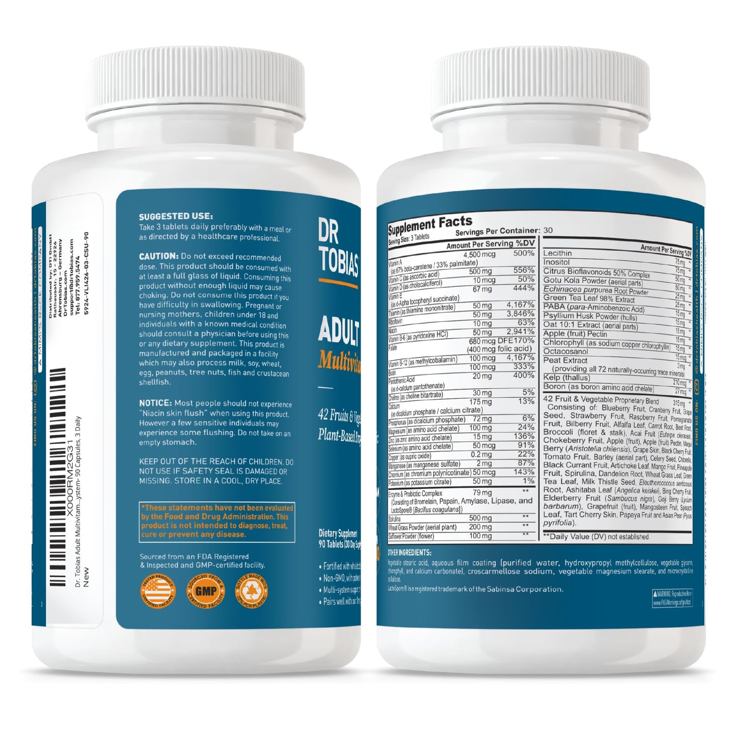 Dr. Tobias Adult Multivitamin for Women & Men, Immune Supporting Vitamins from 42 Fruits, Vegetables, Plus Probiotics, Vegan Multivitamins Dr. TobiasBuy Supplements Australia