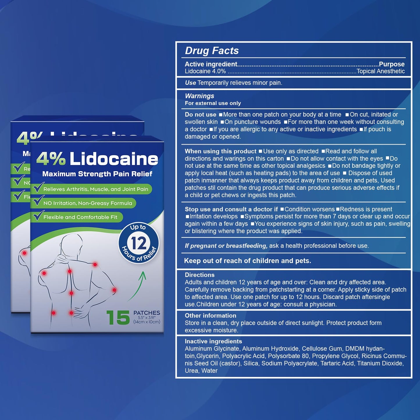 Uposiut 4% Lidocaine Pain Relief Patches 30 Count – Maximum Strength, 12 Hour Long Lasting, Flexible & Low Odor, for Back, Neck, Knee & Shoulder - 002AB UposiutBuy Supplements Australia