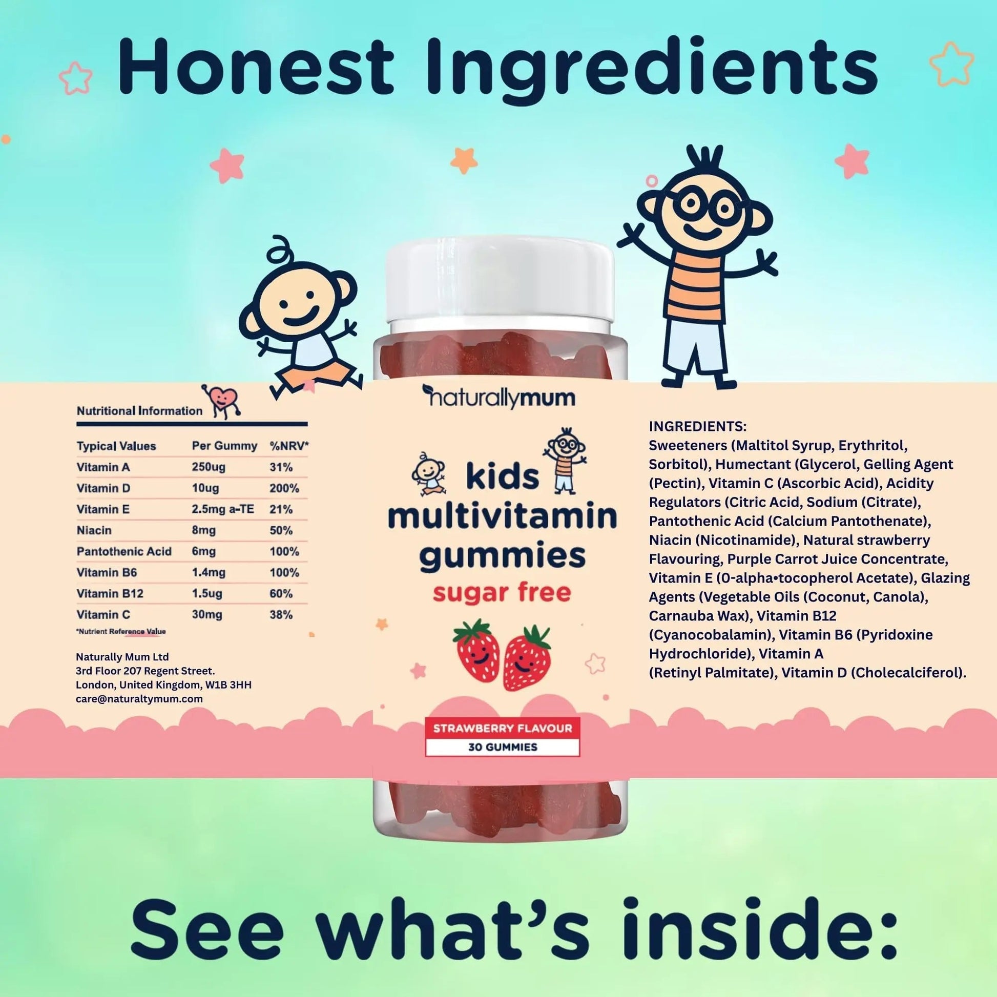 NaturallyMum Kids Multivitamin Gummies | for Children | Vegan Friendly | 30 Chewable Gummies | with Vitamins A, D, E, B6, B12, C | NaturallyMumBuy Supplements Australia