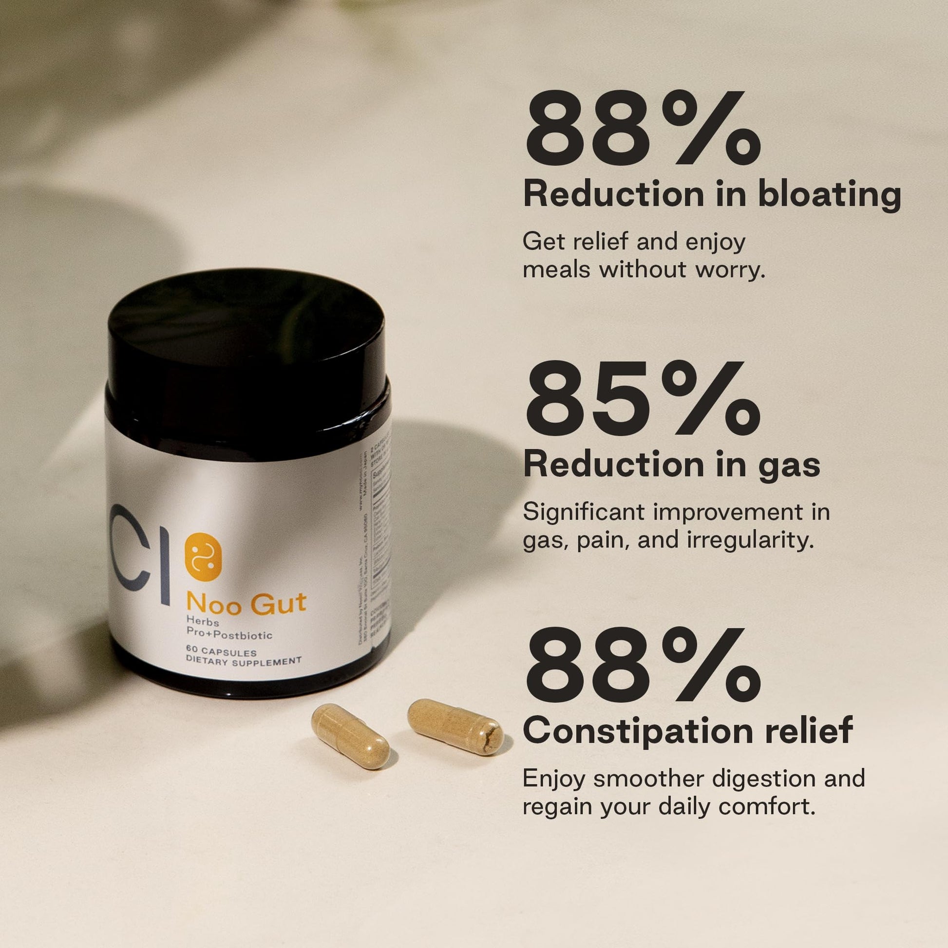 NOOCI NOO Gut, Gut + Skin: 3-in-1 Gut Health Supplement with Herbs, Probiotic & Postbiotic, Digestive Support for Bloating & Constipation, 60 Vegan Capsules NOOCIBuy Supplements Australia