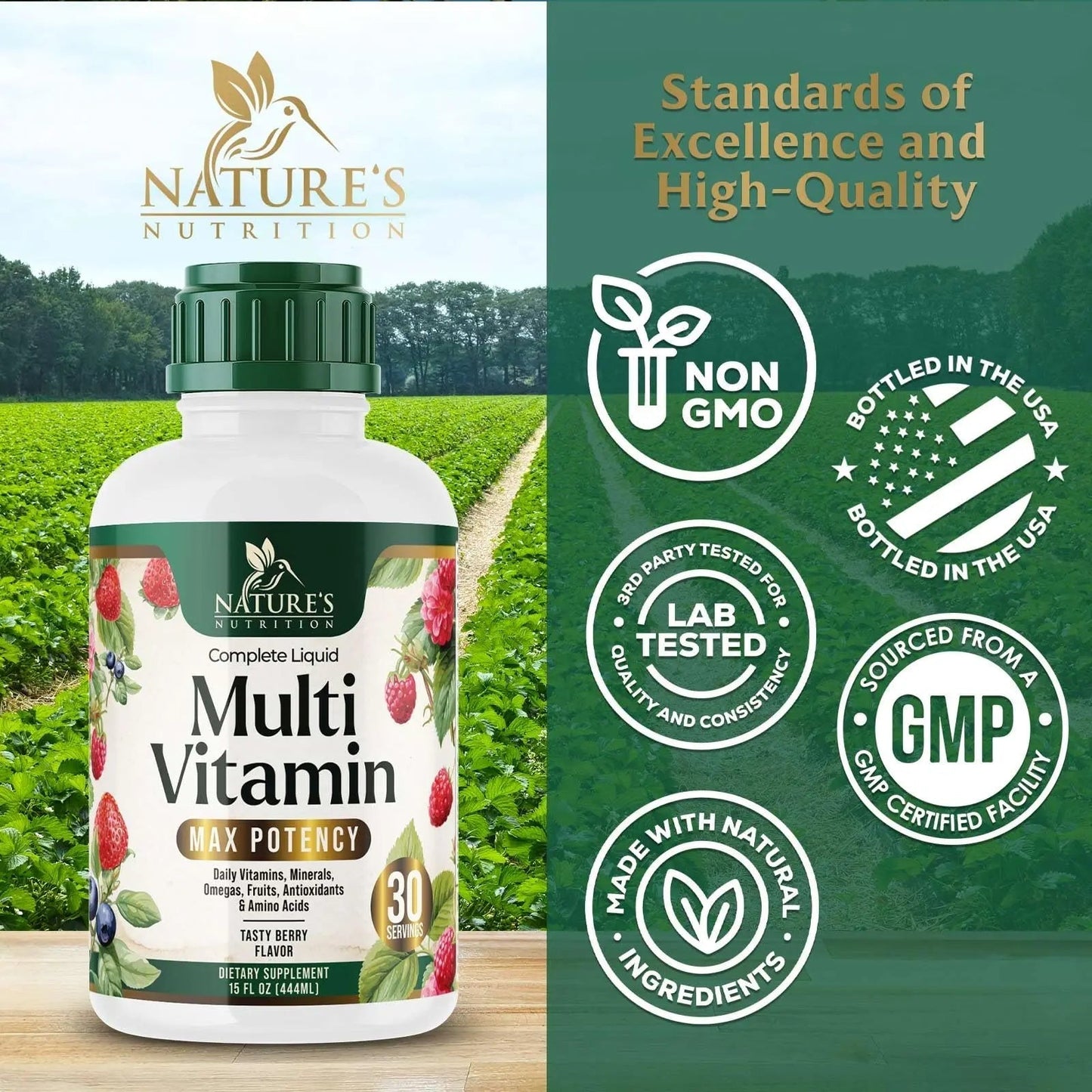 Liquid Multivitamin - Sugar Free Daily Multi Vitamin for Women, Men & Kids, Vitamins A, C, D, B-12, Biotin & Zinc - Supports Faster Hair Growth Nature's Nutrition