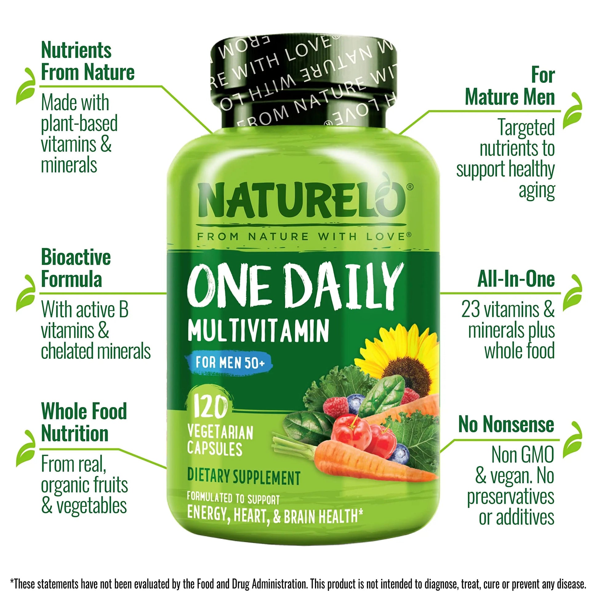 NATURELO One Daily Multivitamin for Men 50+, 120 Capsules One Daily Multivitamin for Women 50+ (Iron Free), 120 Capsules - 4 Month Supply Bundle NATURELO