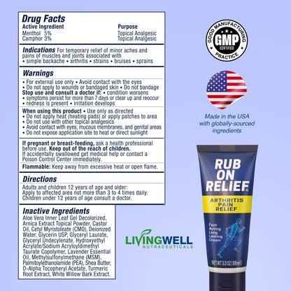 RUB ON RELIEF Arthritis Pain Relief Cream – 10-in-1 Non-Greasy Joints Pain Cream for Knees, Back, Neck, Hands, & Muscle Aches with Menthol, Camphor, Arnica, MSM & Turmeric Up to 8 Hours, 3oz (3 Pack) RUB ON RELIEFBuy Supplements Australia