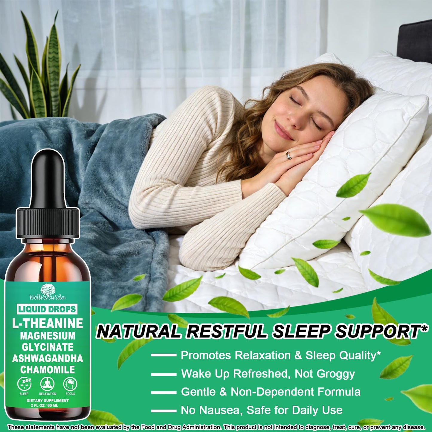 L theanine Liquid Drops, Theanine Supplement With Magnesium Glycinate & Ashwagandha for Sleep, Relaxation & Focus Support, High Absorption Liquid L Theanine 200mg for Adults & Kids丨Vegan, Non-GMO, 2oz WellVeraVidaBuy Supplements Australia