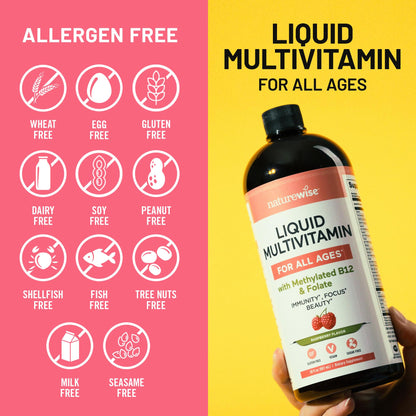 NatureWise Liquid Multivitamin for Women, Men of All Ages - Sugar Free, Vegan - Vitamins for Energy Levels, Beauty, Immune Health with Methylated B12 & Folate - Non-GMO - 30 fl oz(887 mL) NatureWiseBuy Supplements Australia