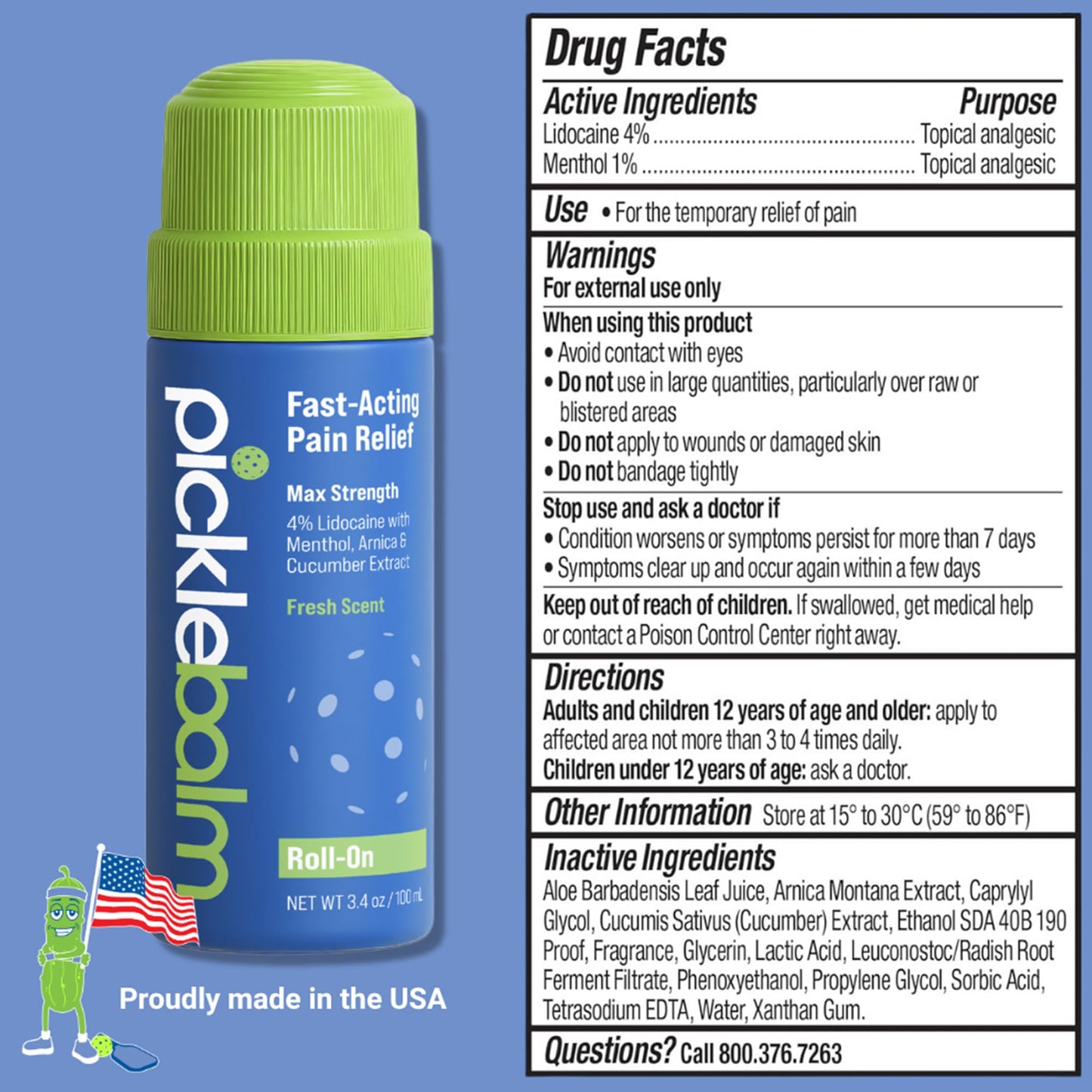 PickleBalm Pickleball In-Game Muscle Pain Relief Roll-On with 4% Lidocaine, Arnica, Menthol, Cucumber Seed Extract for Shoulders, Knees, Wrists, and More, 3.4oz Roll-On Applicator PickleBalmBuy Supplements Australia