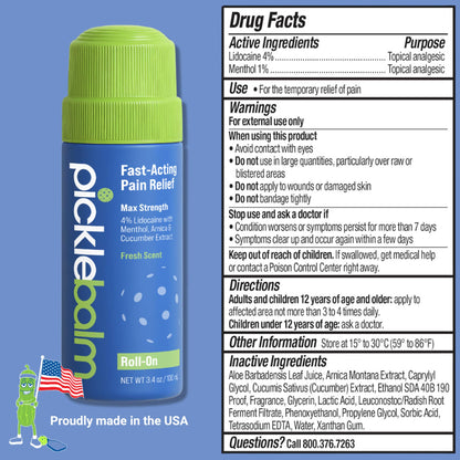 PickleBalm Pickleball In-Game Muscle Pain Relief Roll-On with 4% Lidocaine, Arnica, Menthol, Cucumber Seed Extract for Shoulders, Knees, Wrists, and More, 3.4oz Roll-On Applicator PickleBalmBuy Supplements Australia