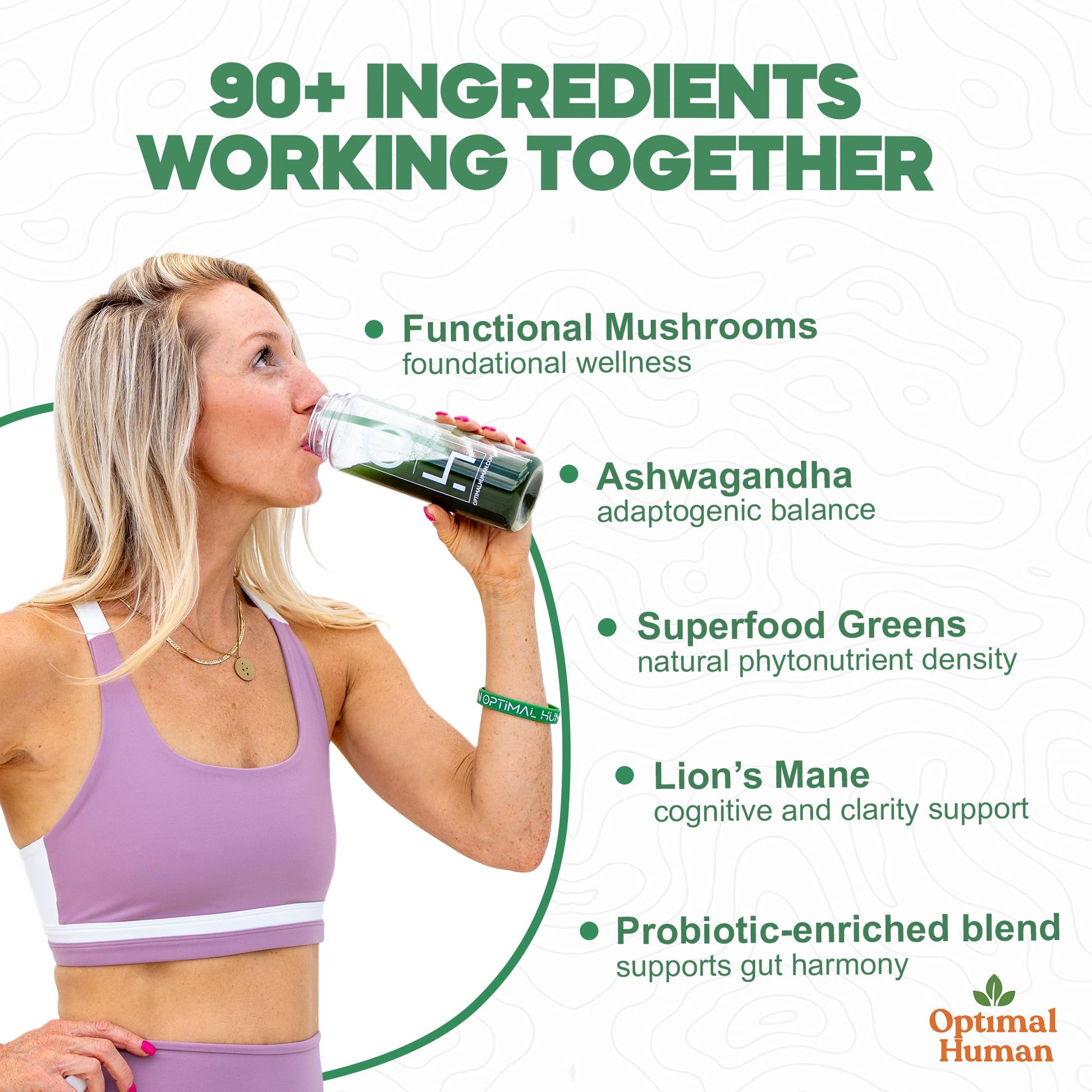 Optimal Human Superfood Greens Powder – 90+ Ingredient Blend with Lion’s Mane Supplement, Ashwagandha & Turmeric – Non-GMO, Soy-Free, Mushroom Supplements for Women – 20 Sachets O HBuy Supplements Australia
