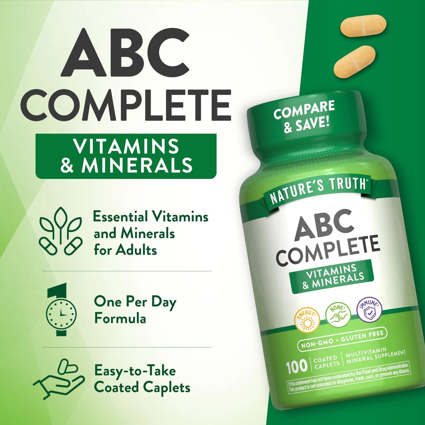 Nature's Truth Adult ABC Complete Multivitamin for Men and Women | 100 Caplets | Non-GMO & Gluten Free Nature's TruthBuy Supplements Australia
